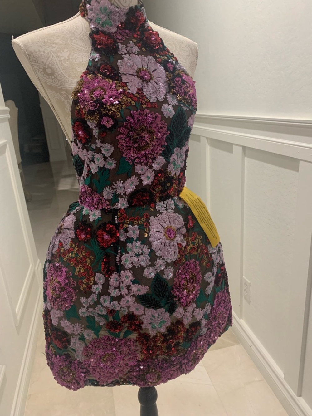 New BRONX AND BANCO Deirdre Floral Sequinned Halter Dress Size S / 4 US - Picture 8 of 16
